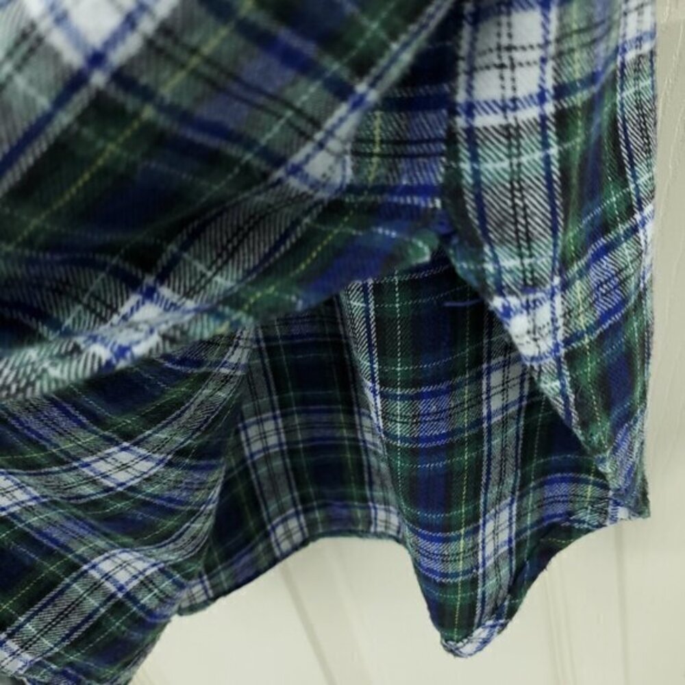 VTG 90s Disney 100% Cotton Flannel Plaid V-Neck Mickey Nightshirt OS Green/Blue - Picture 13 of 15